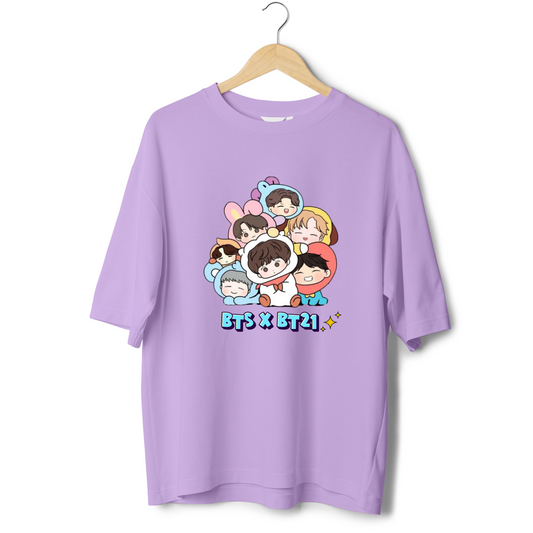 BTS X BT 21 Lavender  / Cute Chibi Oversized Tshirts