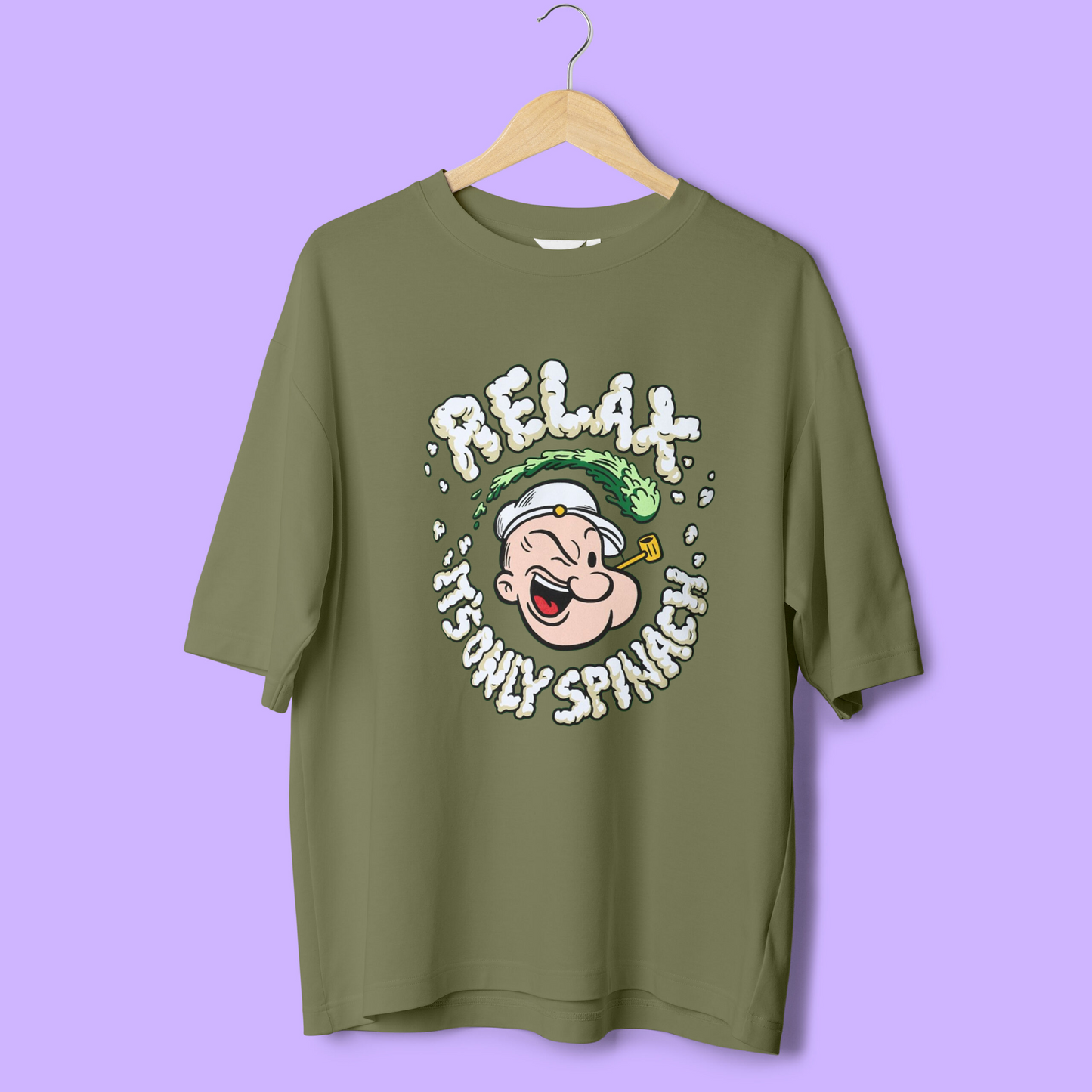 POPEYE THE SAILOR MEN RELAX TEE OLIVE GREEN COLOR PURPLE LOVE